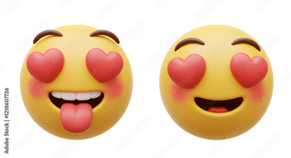 Fototapeta premium Cute 3D Emoji Love Faces Happy Valentines Day Emoticons isolated on white background. Generative AI