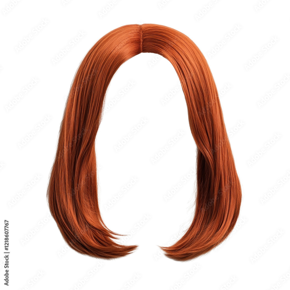 Vibrant orange wig with sleek design and long, flowing hair, isolated on a transparent background. PNG