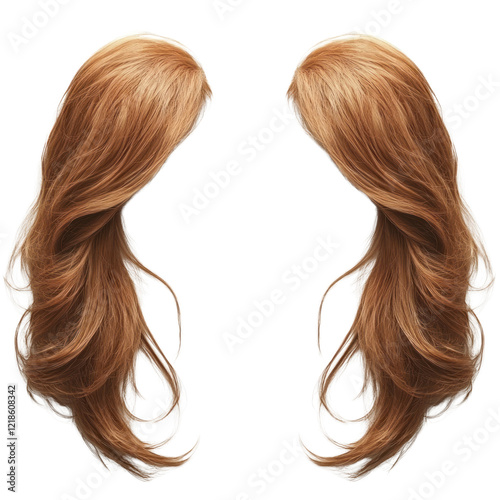 Elegant golden wig with soft curls for versatile styles, isolated on a transparent background. PNG