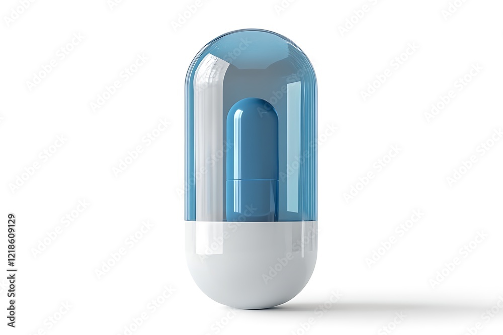 3D Render of Medical Capsule with Healthcare Concept: Futuristic Pharmaceutical Illustration on White Background