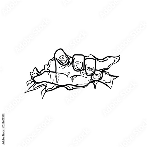 illustration of a hand rising from underground, scary, black and white, good for apparel, clothing and tattoos, vector format