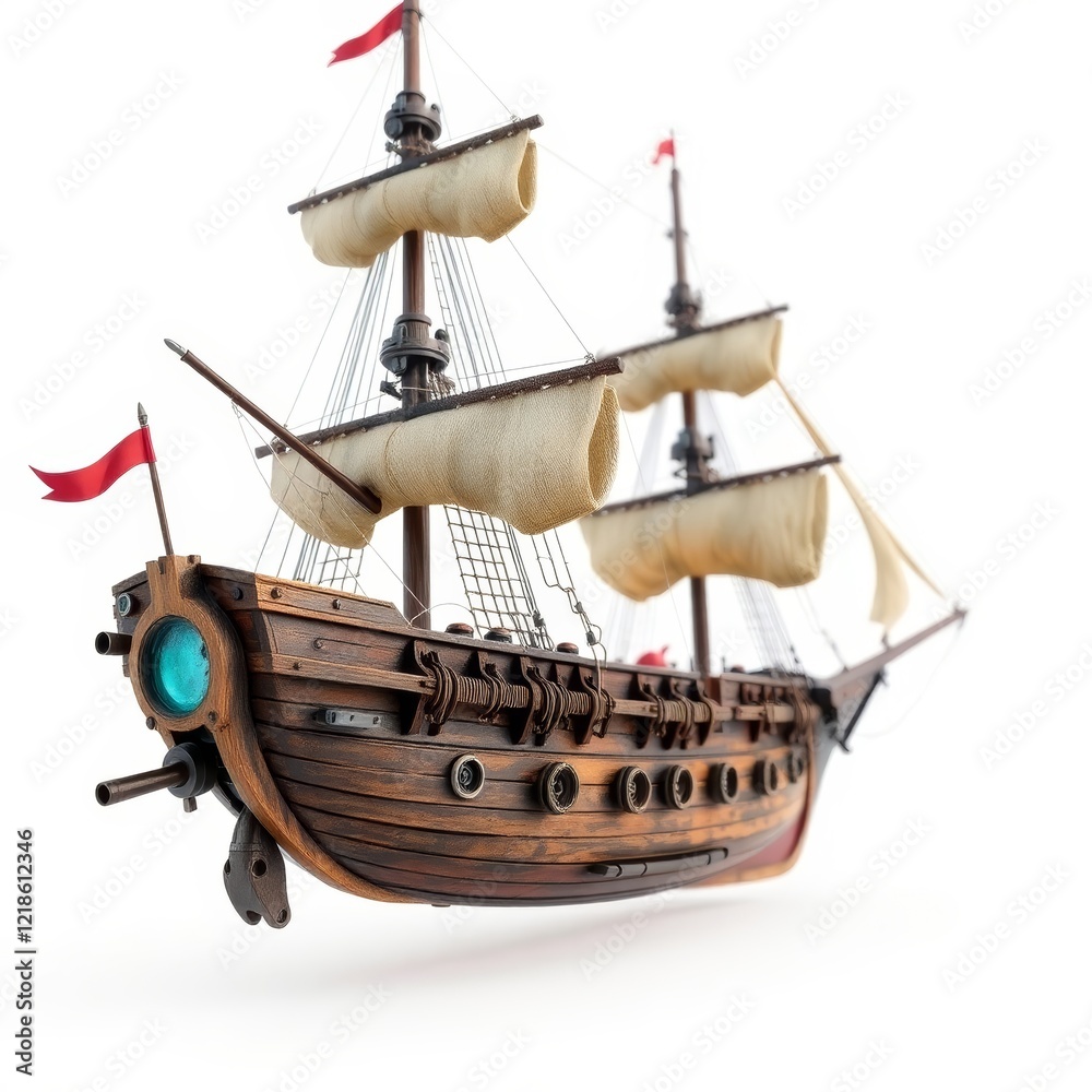 Naklejka premium 3d pirate ship isolated on white background