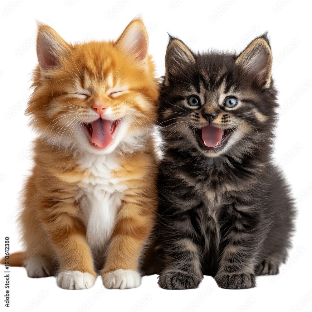 Playful kittens yawning on a transparent background cute animal portrait Playful kittens yawning on a transparent background cute animal portrait