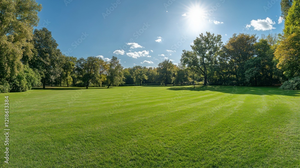 Sunny Green Lawn Landscape with Lush Trees Sunny Green Lawn Landscape with Lush Trees