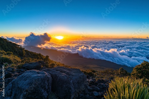 Stunning Sunset Mountain Landscape Above Cloudscape photo