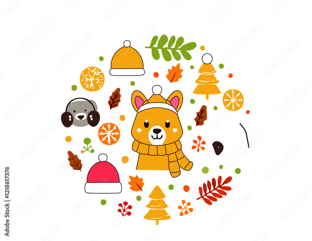 Obraz premium Cozy Winter Fox with Festive Elements