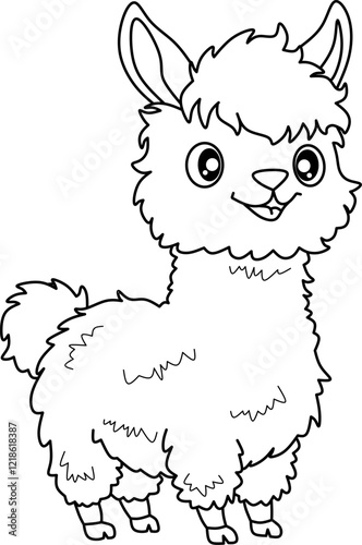 Alpaca cartoon line art for coloring book