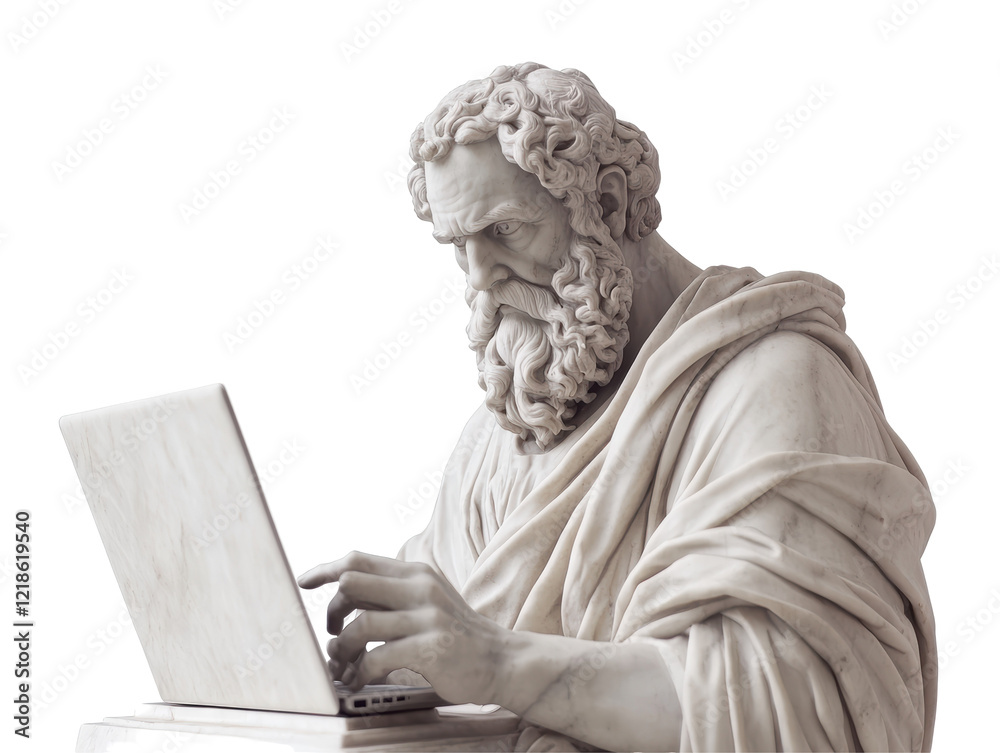 Isolated Sculpture Using Laptop