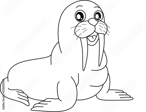 Walrus cartoon line art for coloring book pages