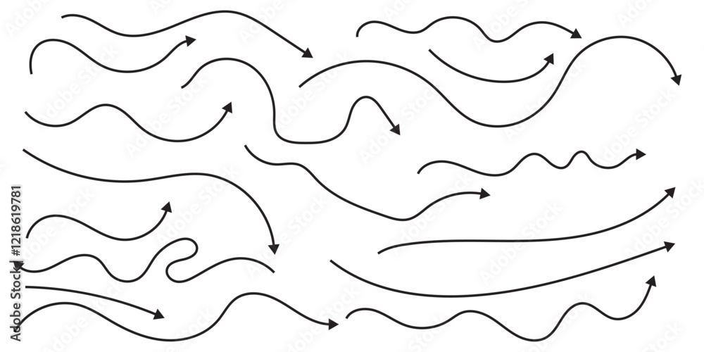 Collection of line arrows. Set simple curved hand drawn arrows. Collection of pointers. hand drawn Arrows icons Set. arrow icon with various directions. Doodle vector illustration. isolated on a white Collection of line arrows. Set simple curved hand drawn arrows. Collection of pointers. hand drawn Arrows icons Set. arrow icon with various directions. Doodle vector illustration. isolated on a white
