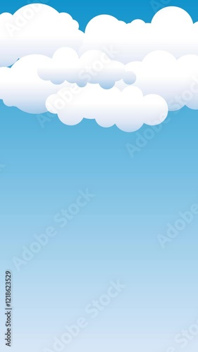 Cartoon cloudscape with fluffy white clouds floating in a bright blue sky