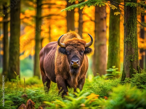 European Bison Bonasus in Wild Habitat - Majestic Wildlife Photography photo