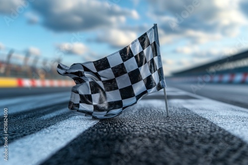 Checkered Flag on Race Track Finish Line photo