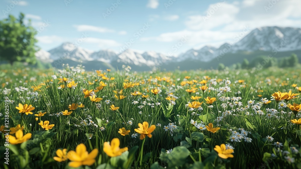 Spring meadow with wildflowers and a clear sky - generated AI Spring meadow with wildflowers and a clear sky - generated AI