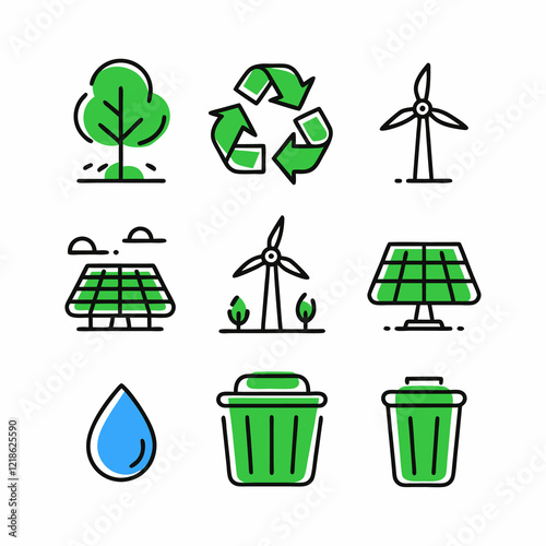 Eco-Friendly Energy and Sustainability Icons