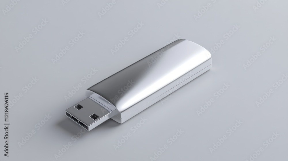 Sleek Silver USB Flash Drive on a Neutral Background Sleek Silver USB Flash Drive on a Neutral Background