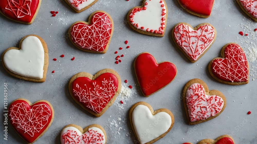Fototapeta premium Festive Heart-Shaped Cookies for Valentine's Day