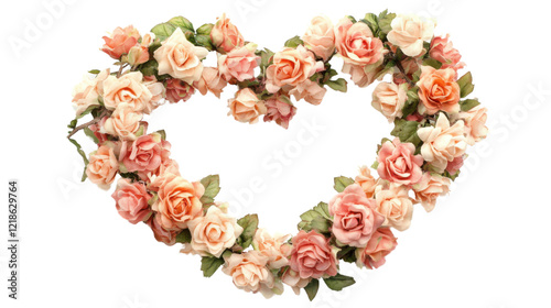 Heart shape frame layout with roses on transparent background  photo