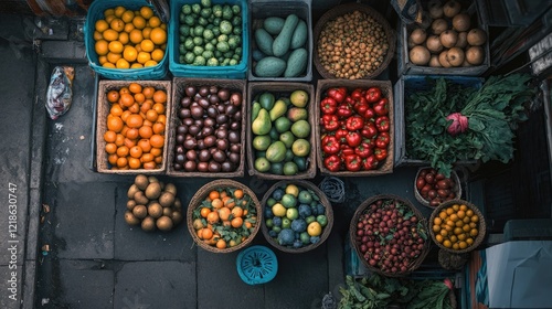 Wallpaper Mural Aisle filled with fresh, colorful fruits and vegetables neatly arranged in baskets and crates. Torontodigital.ca
