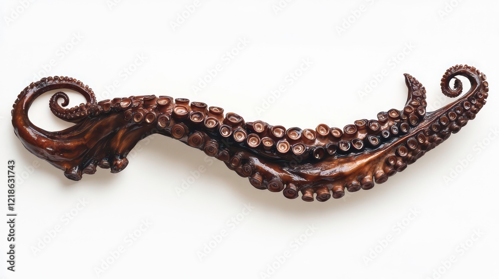 Obraz premium Cooked octopus tentacles with visible suckers, showing texture and detail, on a white background.
