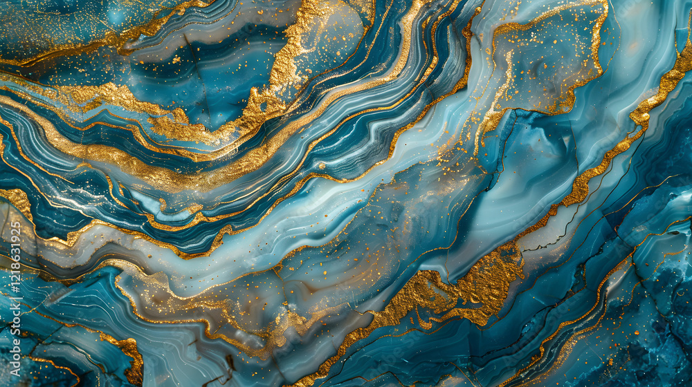 A stunning close-up shot of a beautiful blue and gold marble surface, generative ai A stunning close-up shot of a beautiful blue and gold marble surface, generative ai