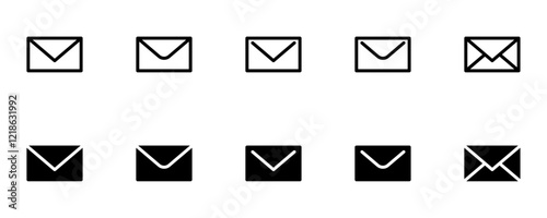 Mail icon set, flat style line and glyph vector illustrations