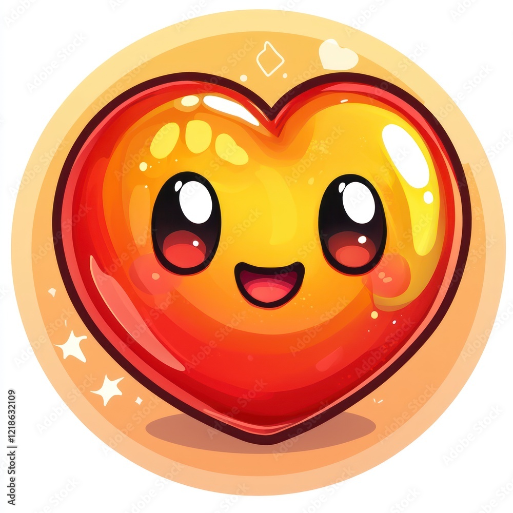 Fototapeta premium Happy heart cartoon, orange background, digital art, Valentine's use