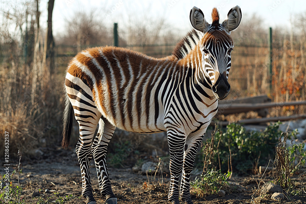 Obraz premium A zebra in its natural habitat with bold focus on its iconic black and white stripes.