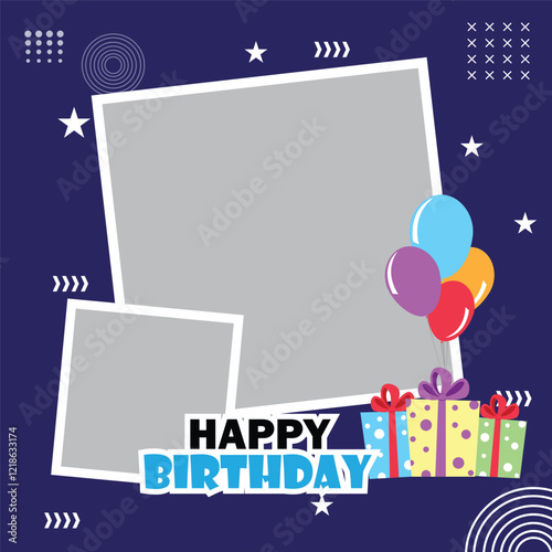 birthday  photo frame card with balloons template