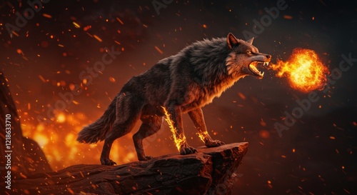 Fiery Wolf: Breath of Fire, Dramatic Fantasy Art
