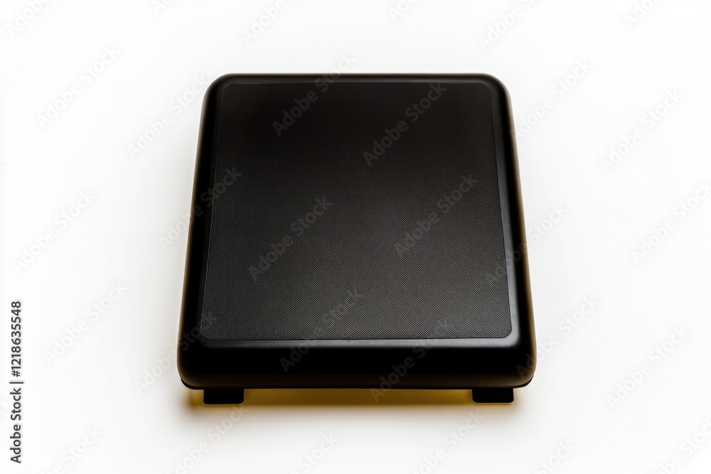 Sleek black weighing scale on minimalist background, emphasizing Sleek black weighing scale on minimalist background, emphasizing