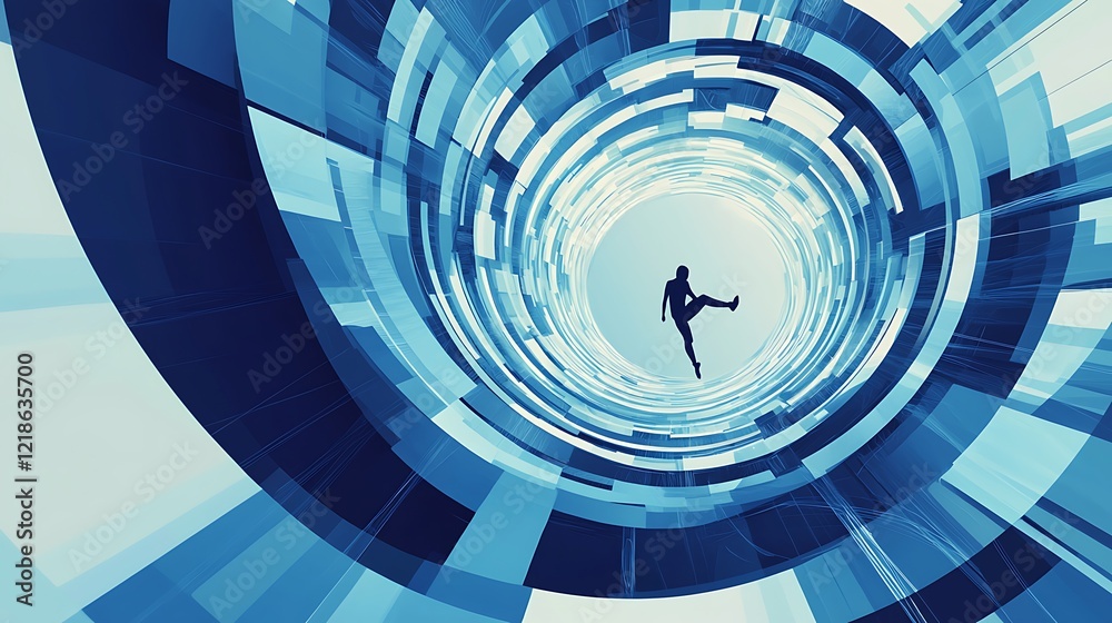 A man is falling into a blue tunnel A man is falling into a blue tunnel