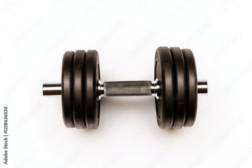Heavy dumbbell on white background, showcasing its sleek design Heavy dumbbell on white background, showcasing its sleek design