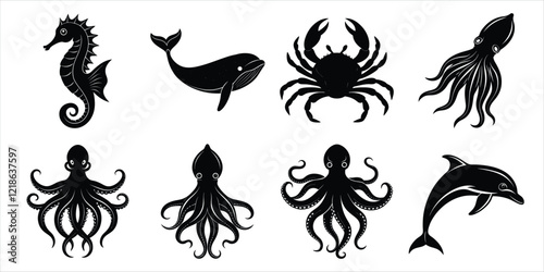 Photography Ocean, Sea animals silhouette set
