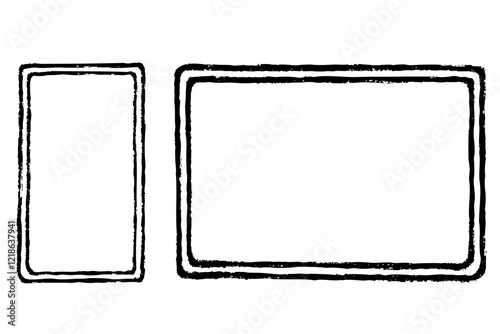 筆タッチのスマートフォンとタブレットのイラストセット