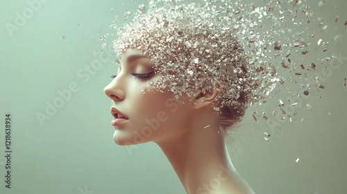 portrait of a digital girl with holograms on her face. concept of digitalization of the future