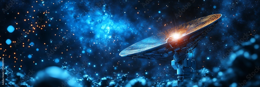 Fototapeta premium Satellite dish technology with glowing blue particles