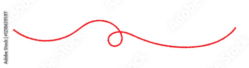 Red thread isolates on a white background. Red thread looped in a circle form, symbolizing vector. Line of red yarn, long red thread.