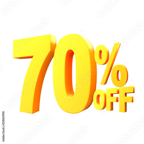 70 percent off 3d yellow color 3d sign percent discount on isolated background.yellow and White on a Transparent Background