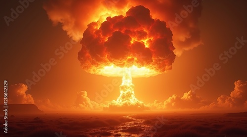 Powerful nuclear explosion with a mushroom.