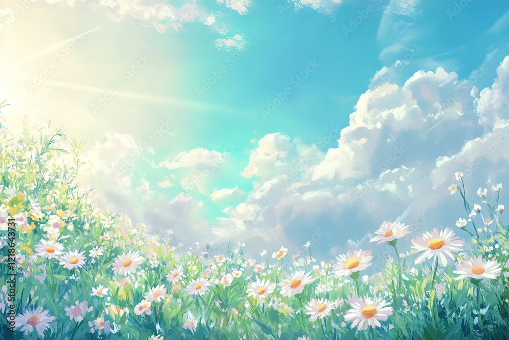 Fototapeta premium Delicate Daisies Bloom Under a Pastel Sky