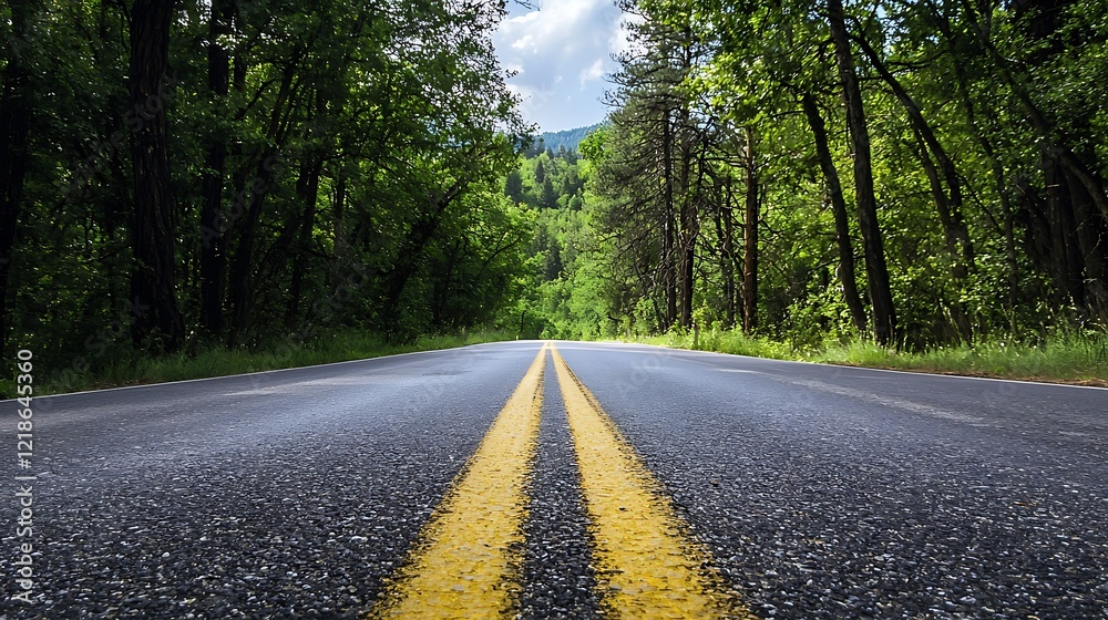 Fototapeta premium A road with a yellow line down the middle