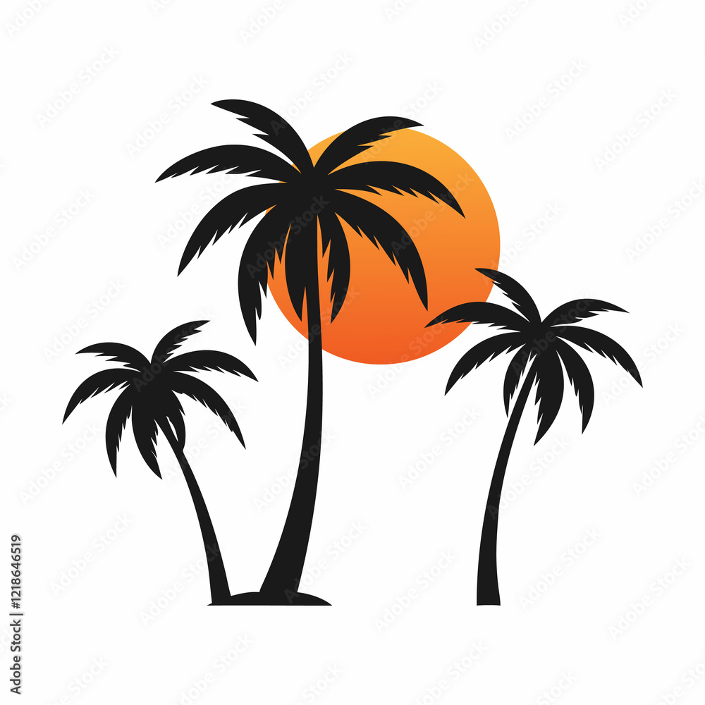 Fototapeta premium Silhouettes of Palm Trees and Setting Sun