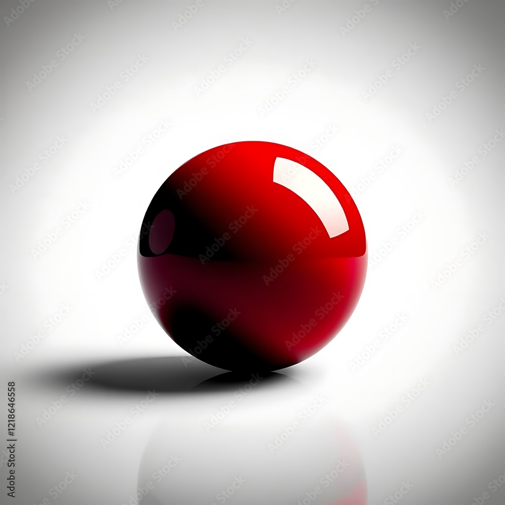 A glossy red sphere is shown on a white surface against a light white background A glossy red sphere is shown on a white surface against a light white background