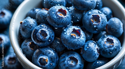 Juicy Blueberries in a Bowl: A Close-Up of Fresh, Dew-Covered Berries