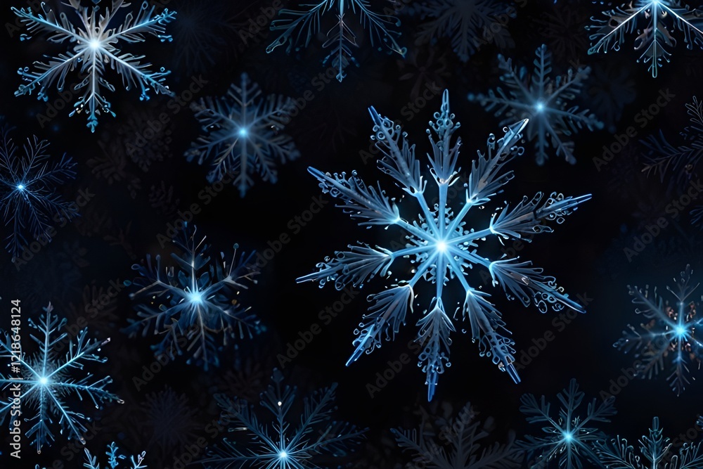 Fototapeta premium Christmas background with glowing snowflakes. Generative AI