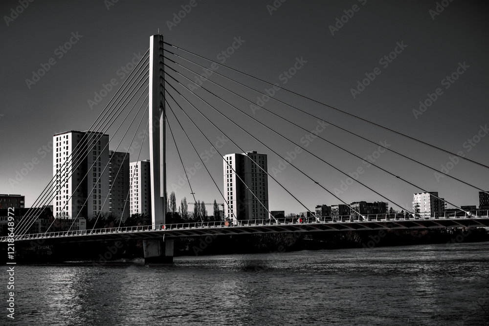 Pont a Hauban, Nantes avec immeubles derrière