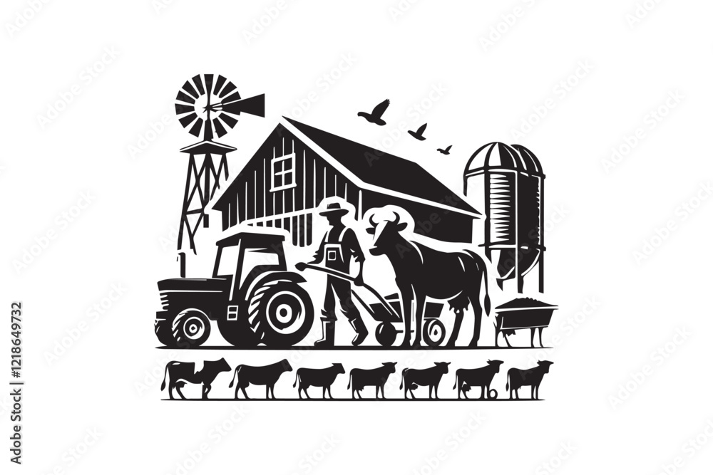 Fototapeta premium black-and-white simple farmer vector silhouette