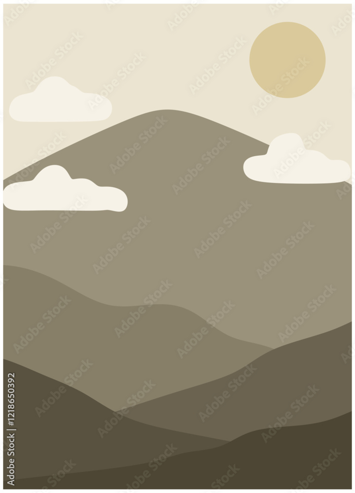 Fototapeta premium desert boho wall art. soft brown wall decoration. boho desert landscape. oasis wall decor.