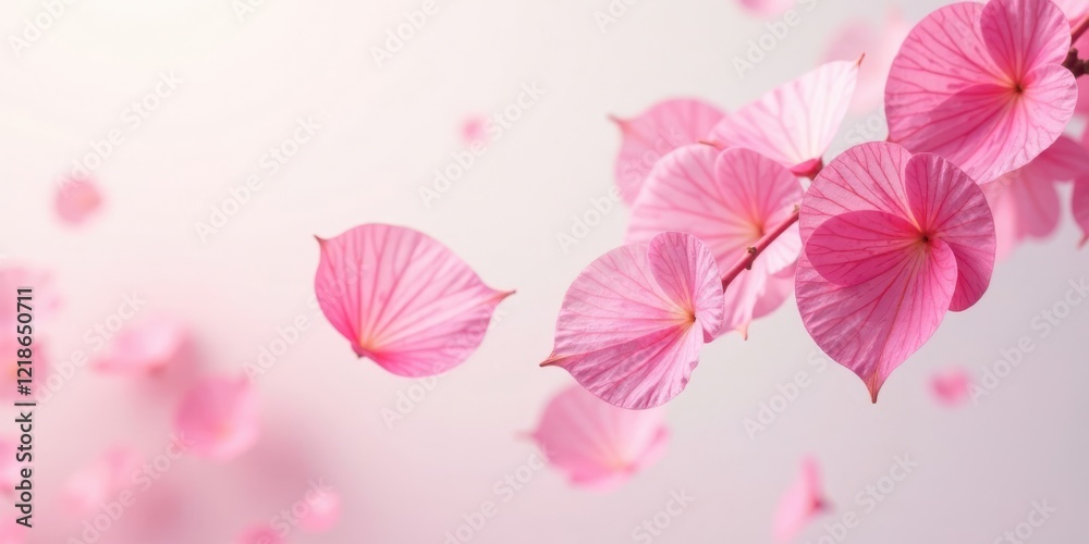 Fototapeta premium Delicate Pink Petals Floating Gently on a Soft Background, a Symbol of Elegance and Serenity